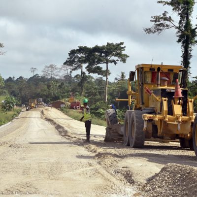 A photo taken on November 18, 2015 in Adzope, shows excavators on the construction site of the eastern road Abengourou-Agnibilekro.  AFP PHOTO / ISSOUF SANOGO        (Photo credit should read ISSOUF SANOGO/AFP/Getty Images)